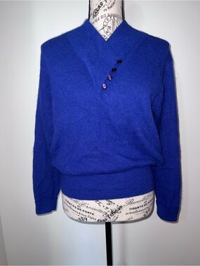 Vintage Yarnworks Angora Lambswool Cobalt Blue Pullover Sweater Petite Medium